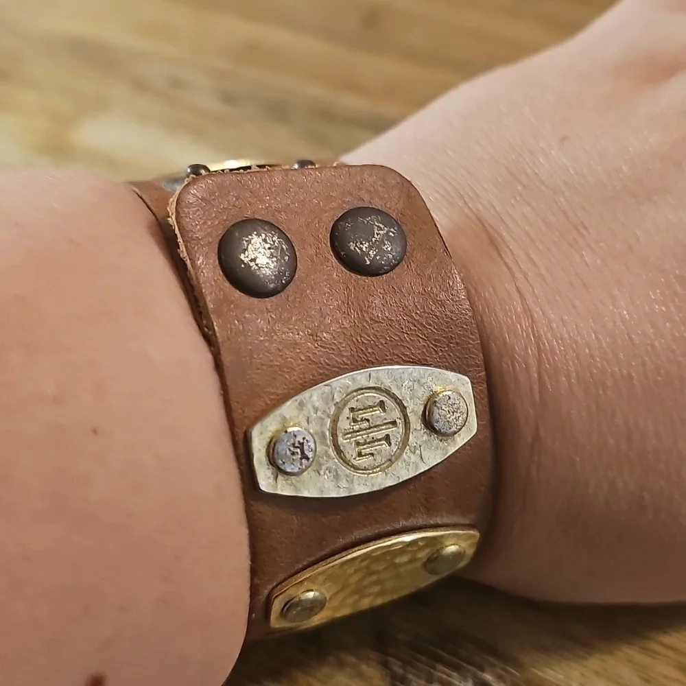 Brown Leather Bracelet with Gold Accents, Men, Unisex